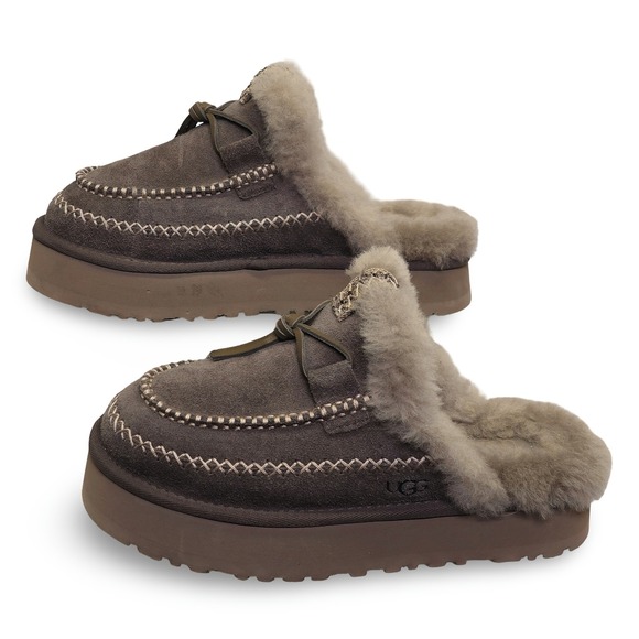 UGG Shoes - UGG Tazz Suede Platform Slippers Women 8 Caribou Excellent Tasman Braid 1158260